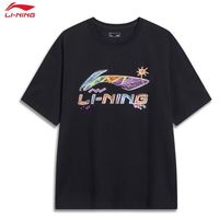 李宁 LI-NING短袖T恤男士2024年夏季半袖黑白色上衣女圆领运动服
