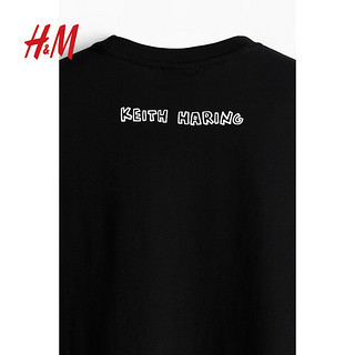 H&M男装2024夏季T恤青春流行圆领字母印花纯棉短袖上衣0973277 黑色/Keith Haring 175/108