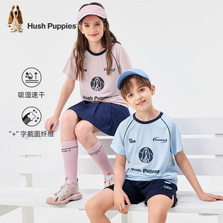 暇步士（Hush Puppies）童装男女童2024夏季轻薄透气吸湿速干高效速干网布圆领短袖 宝蓝 120cm