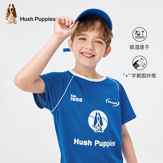 暇步士（Hush Puppies）童装男女童2024夏季轻薄透气吸湿速干高效速干网布圆领短袖 宝蓝 150cm