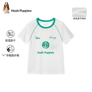 暇步士（Hush Puppies）童装男女童2024夏季轻薄透气吸湿速干高效速干网布圆领短袖 本白 150cm