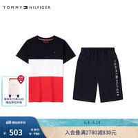 TOMMY HILFIGER 24春夏童装男色块拼接休闲T恤短裤2件装TH2222013 红黑白拼色/藏青001 10/140cm