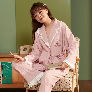 婧麒（JOYNCLEON）春夏家居服女士春夏季睡衣宽松套装家居翻领舒适透气 粉色交领公主风Jsy125731 L码