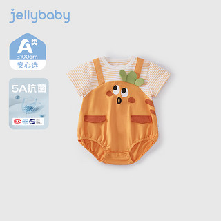 JELLYBABY女童爬服夏季婴儿萌趣连体衣可爱立体卡通2024假两件女婴夏装 橙色 66CM