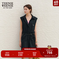 Teenie Weenie小熊女装2024新款夏装工装风无袖连体裤A字宽松短裤 黑色 160/S