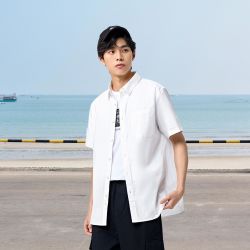 semir森马短袖衬衫男夏季简约纯色基础百搭上衣日常通勤休闲装时尚