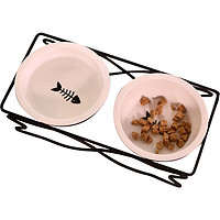 88VIP：Hoopet X陶瓷貓碗架子幼貓保護頸椎喂食碗雙碗三碗貓盆水碗貓食盆防打翻