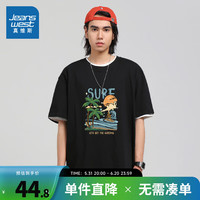 真维斯男装2024夏季新款潮牌时尚创意印花男款纯棉短袖T恤LN 黑色2010 170/88A/S