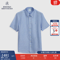 布克兄弟(BrooksBrothers)男士24春夏亚麻修身扣结领休闲衬衫 B485-蓝色 XL