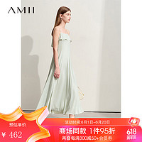 AMII2024夏新款极简纯色长款大A摆薄雪纺吊带连衣裙女款