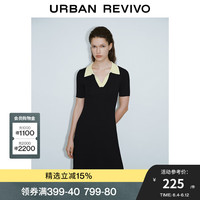 UR2024夏季女装复古气质撞色修身针织连衣裙UWG940192 正黑 S