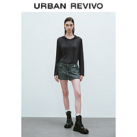 URBAN REVIVO 女士潮酷撞色明线洗水斜纹牛仔短裤 UWV840200