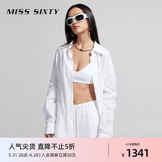 MISS SIXTY2024夏季新款长袖衬衫女翻领长袖纯色简约竹节亚麻 漂白 XS