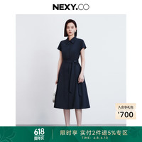 奈蔻【精梳棉】2024年夏季新款POLO领衬衫式中长款连衣裙 暗群青蓝色 L