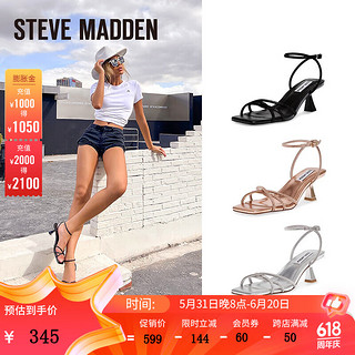 史蒂夫·马登 STEVE MADDEN/思美登2024夏季闪耀露趾一字带凉鞋女罗马凉鞋 LEYTON 黑色 39