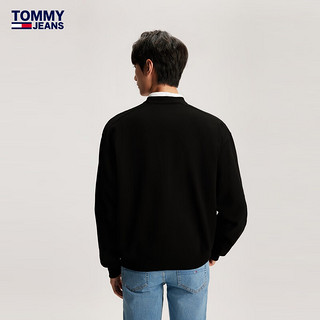 TOMMY JEANS男女复古金色镶边签字体字母宽松美式圆领卫衣DM0DM17784 黑色BDS L