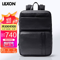 LEXON 樂上 雙肩包男15.6英寸筆記本電腦包真牛皮商務背包旅行大容量書包黑色