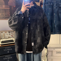 乌皮狗工装衬衫男长袖春夏秋季宽松复古高街翻领休闲痞帅牛仔衬衣外套 嘉骏C07长袖(