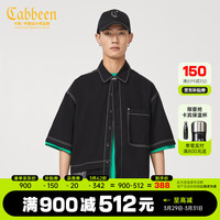 卡宾男装明线宽松牛仔衬衫新款潮流卡通印花短袖街头青年W 煤黑色01