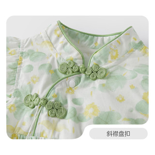 JELLYBABY婴儿夏季连体衣女童新中式哈衣新生儿夏款爬服外出宝宝纯棉包屁衣 绿色 66CM