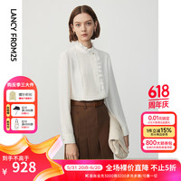 朗姿法式宫廷风复古木耳边领衬衫上衣通勤长袖衬衣24年春季 米白色2 M