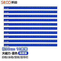 sitoo 斯圖 30cm刻度彩色硬磁條 白板磁鐵吸鐵石彩色壓紙大磁力條尺子磁貼 刻度版藍色10根裝