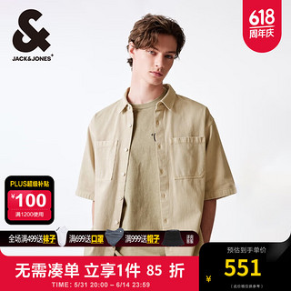 杰克·琼斯（JACK&JONES）春夏男士时尚潮流美式水洗褪色个性字母贴布衬衫男224262003 C13浅沙色 常规 C13浅沙色 2XL