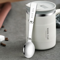 共禾京品304不锈钢马克杯 双层防烫大容量咖啡杯水杯带盖带勺450ml 不锈钢马克杯 1个 450ml
