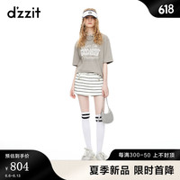 DZZIT【情绪T】地素短袖T恤2024夏季新款刺绣设计宽松上衣女黑色