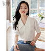 初申 夏季短袖衬衫女时尚设计感尖领泡泡袖百搭白衬衣S143C1453