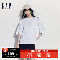 Gap 盖璞 女士拼接logo圆领短袖T恤 512840 白色 XL