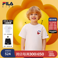 FILAxWiggleWiggle斐乐儿童短袖裤子套装2024夏季男中大童T恤短裤 标准白-FWT 150cm