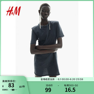 H&M2024夏季女士带垫肩T恤连衣裙1228855 黑色 155/76