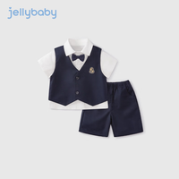 JELLYBABY男童学院风套装夏款儿童痞帅夏装薄小男孩时髦衣服宝宝夏季三件套 宝蓝 120CM