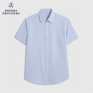 布克兄弟（BrooksBrothers）男士24春夏经典版牛津纺免烫宽距领短袖条纹衬衫 B485-浅蓝色 15H