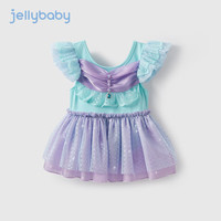 JELLYBABY【2024夏季】洋气女童泳装宝宝凉感游泳衣抗菌儿童连体泳衣夏 蓝绿色 130CM