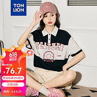 唐狮 TONLION2024女拼接撞色短袖poloTB 藏青 S