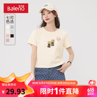 班尼路2024夏季新款黑色纯棉短款t恤女露脐辣妹宽松洋气短袖上衣W