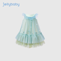 JELLYBABY女童夏款公主裙中大童洋气纱裙夏季幼童无袖背心裙儿童法式裙子夏 蓝绿色 1