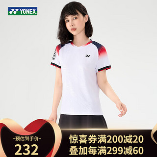 YONEX尤尼克斯羽毛球服套装短袖短裤男女同款运动套装快干透气 女款白色短袖+黑色短裤 XO