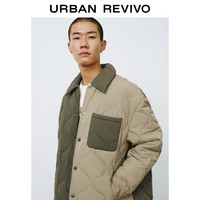 UR秋冬男装潮牌设计感撞色葫芦形绗缝翻领棉服UML130024 军绿 L