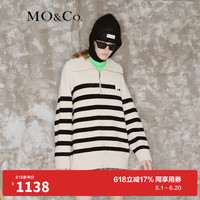 MO&Co.冬季原创LOGO半拉链大翻领经典条纹毛衣MBB4SWTT17 白黑条色-第2批 L/170