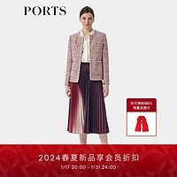 PORTS宝姿2024早春女装织边缘花呢夹克LT8J055TFD031 深邃红混色 6