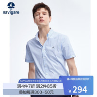 Navigare意大利小帆船短袖衬衫男夏季无忧搭衬衣格纹短衬男装
