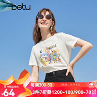 betu百图女装夏季纯棉舒适圆领短袖T恤时髦涂鸦T恤女2103T63 白色 L