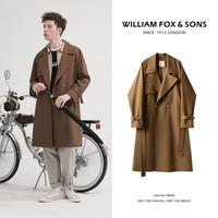 William fox&sons威廉福克斯设计师款/立体剪裁风衣男腰带装饰层次感休闲长款外套 咖色 L/50 L /50