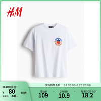 H&M男装T恤夏季纯棉字母印花休闲圆领上衣宽松落肩短袖0972640 白色/Red Hot Chili Peppers