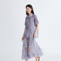 2024夏季高级感夏季裙水墨印花衬衫+半身裙套装两件套女