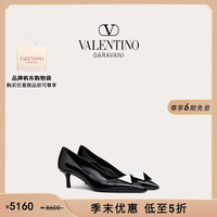 华伦天奴VALENTINO女士 ONE STUD 漆皮双色铆钉高跟鞋 黑色 39
