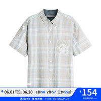 马克华菲【纯棉格纹刺绣】短袖衬衫男24夏季亲肤透气翻领休闲百搭上衣衬衣 706浅卡其
